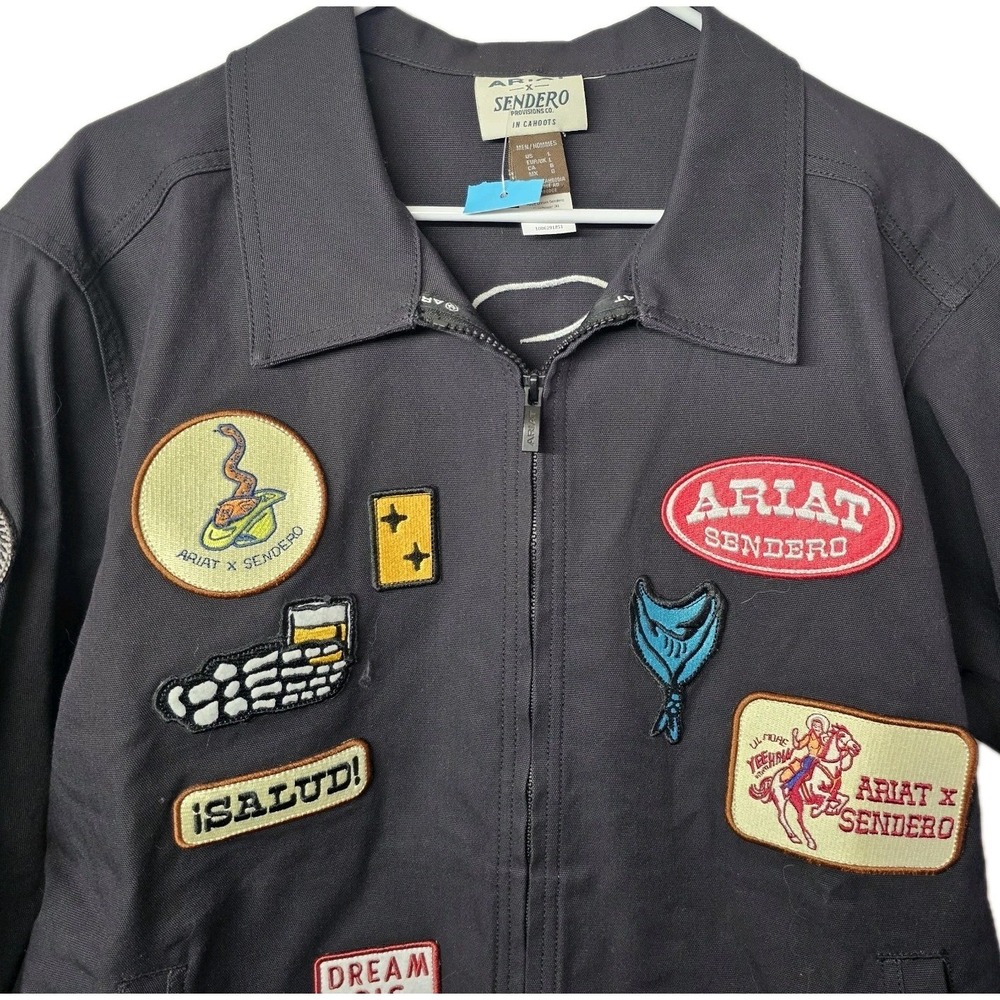 NEW Ariat X Sendero Stockton Jacket Mens Large Black Zip Front Patches Pockets - Picture 2 of 9